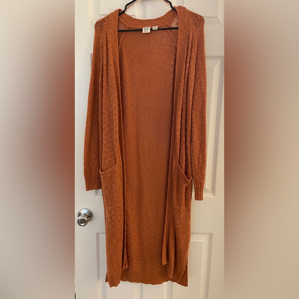 Orange Roxy Long Cardigan